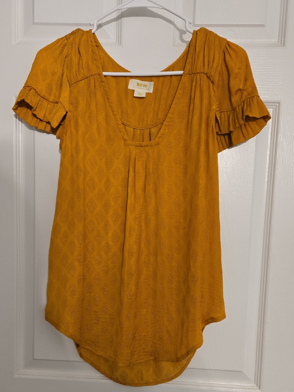 Anthropologie golden mustard scoop-neck ruffle sleeve blouse